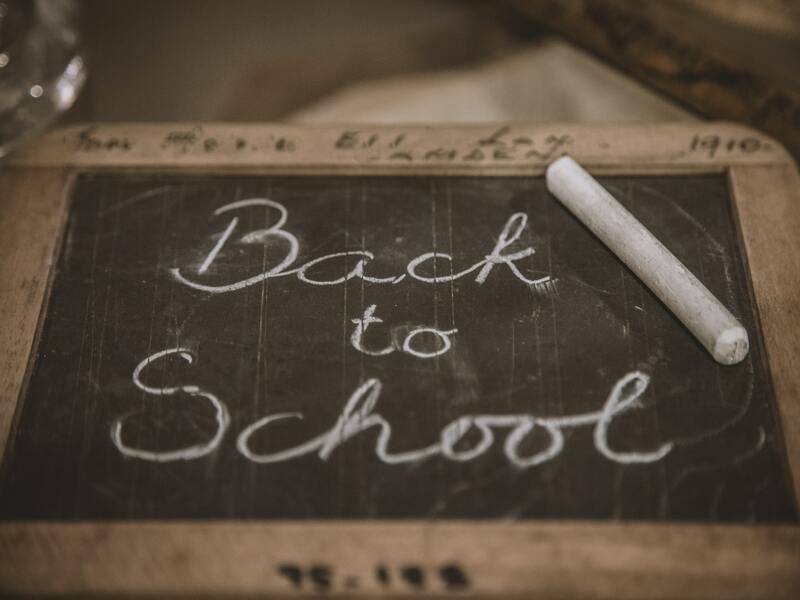 Back-to-School written on a small chalkboard tablet
