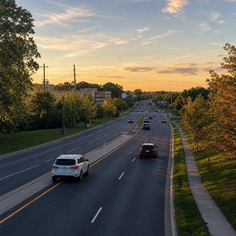 Developed Oakton roadway near Virginia Route 123, without readable signs or a distinctive landmark.
